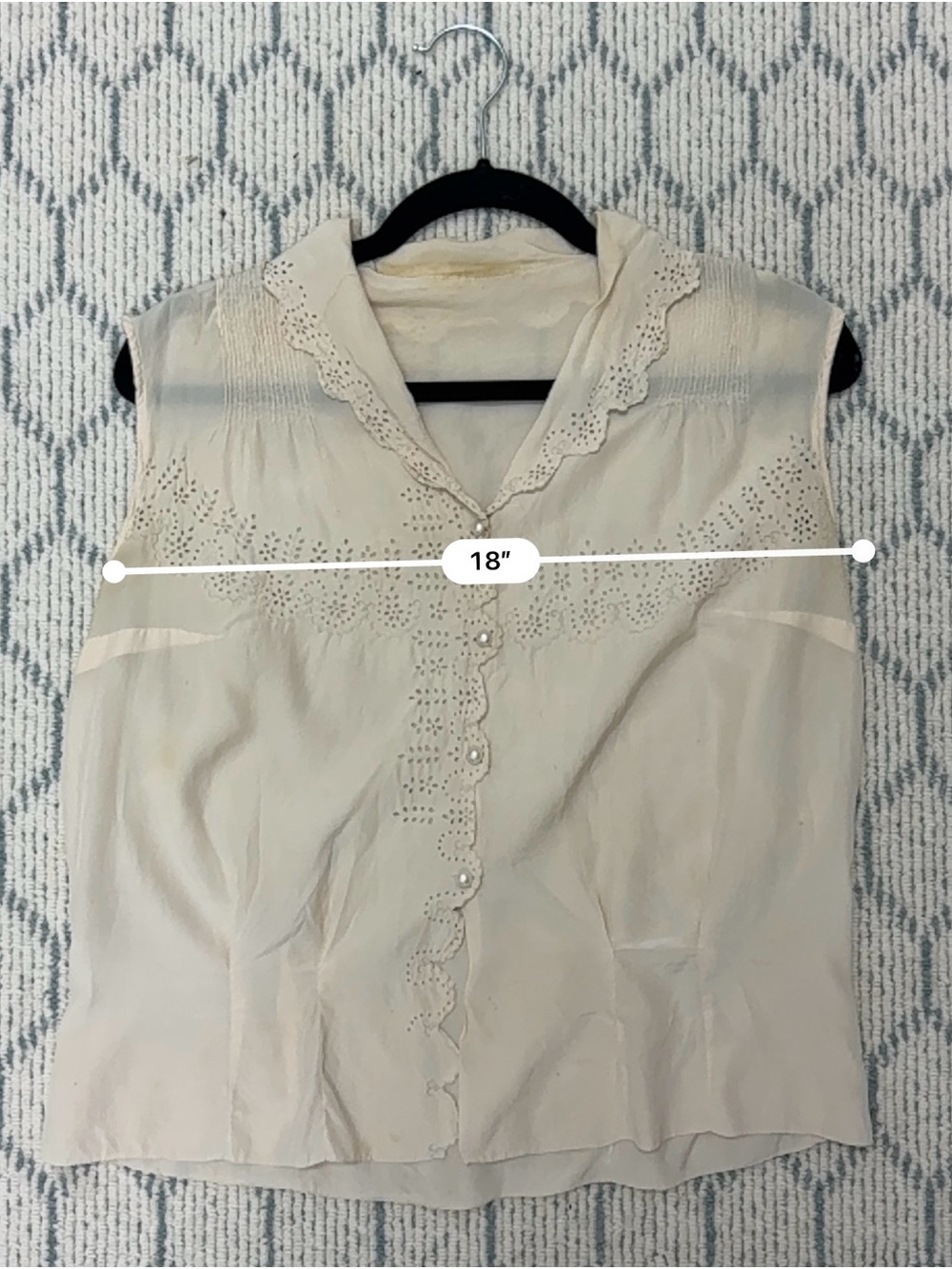 1940’s Vintage Cream Eyelet Lace Sleeveless Blouse Cottagecore Romantic - S - Picture 12 of 15